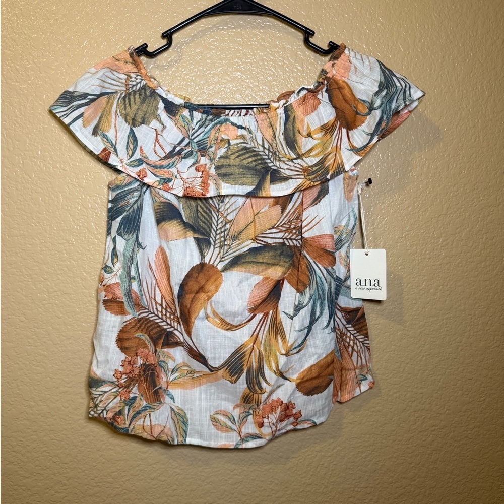 a.n.a Women's Tropical Off-Shoulder Blouse - Orange and Green